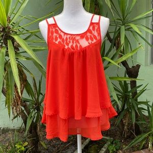 Red layered Chiffon Tank